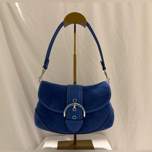 Coach SoHo Flap Bag in Mist Blue Suede and Silver Hardware - Picture 2 of 13